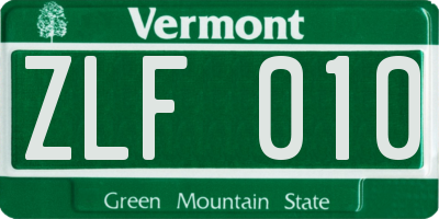 VT license plate ZLF010