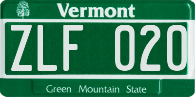 VT license plate ZLF020