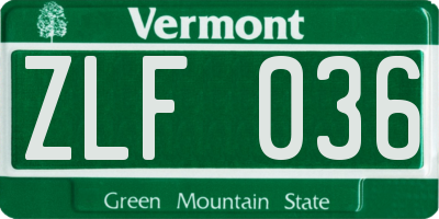 VT license plate ZLF036