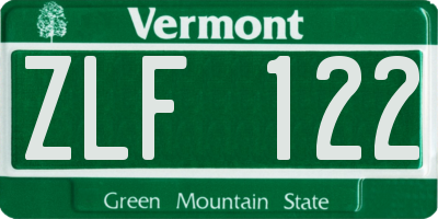VT license plate ZLF122