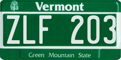 VT license plate ZLF203