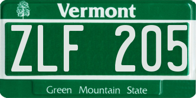VT license plate ZLF205