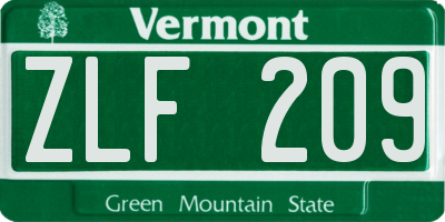 VT license plate ZLF209