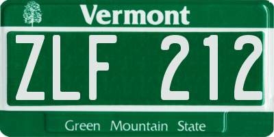 VT license plate ZLF212