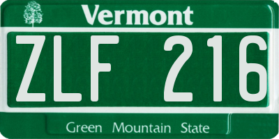 VT license plate ZLF216