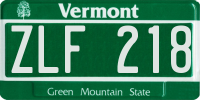 VT license plate ZLF218