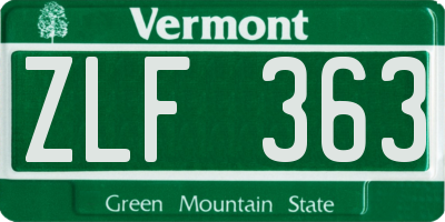 VT license plate ZLF363