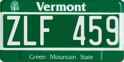 VT license plate ZLF459