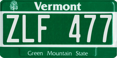 VT license plate ZLF477