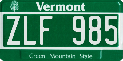 VT license plate ZLF985