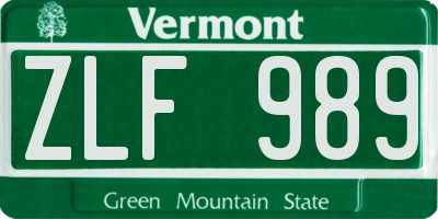 VT license plate ZLF989
