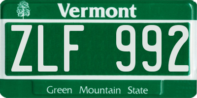 VT license plate ZLF992