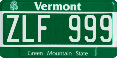VT license plate ZLF999