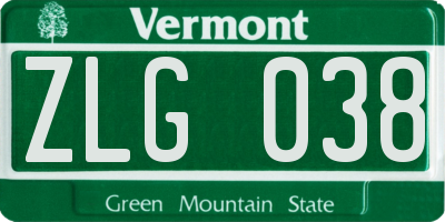 VT license plate ZLG038