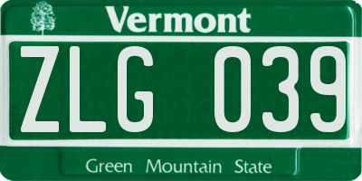 VT license plate ZLG039