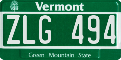 VT license plate ZLG494