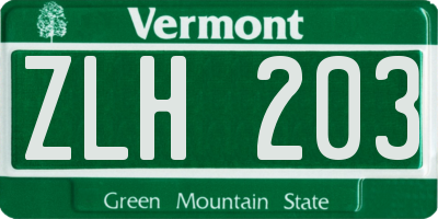 VT license plate ZLH203