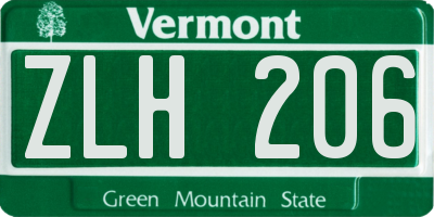 VT license plate ZLH206