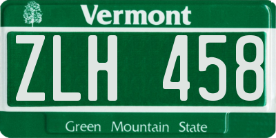 VT license plate ZLH458