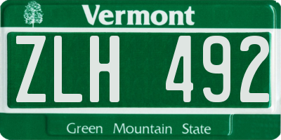 VT license plate ZLH492
