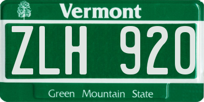 VT license plate ZLH920