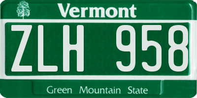 VT license plate ZLH958