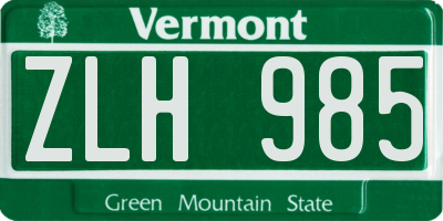 VT license plate ZLH985