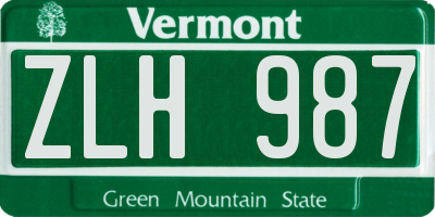 VT license plate ZLH987