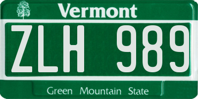 VT license plate ZLH989