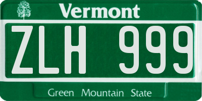VT license plate ZLH999