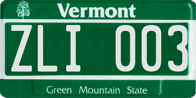 VT license plate ZLI003