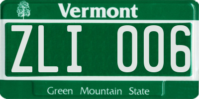 VT license plate ZLI006