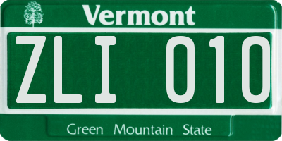 VT license plate ZLI010