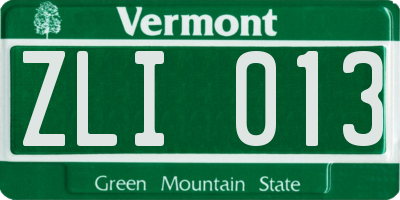 VT license plate ZLI013