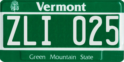 VT license plate ZLI025
