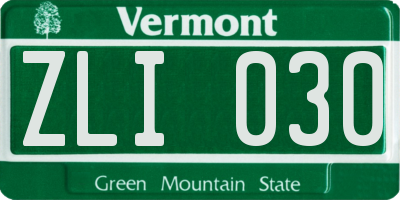 VT license plate ZLI030