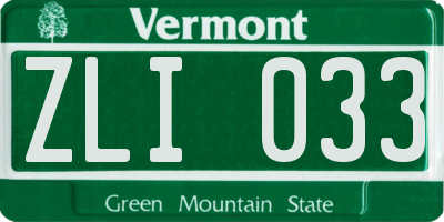 VT license plate ZLI033