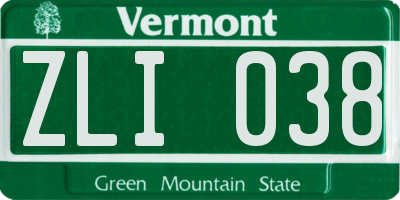 VT license plate ZLI038