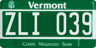 VT license plate ZLI039