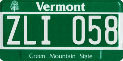 VT license plate ZLI058