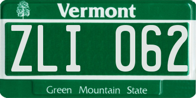 VT license plate ZLI062