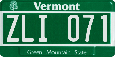 VT license plate ZLI071