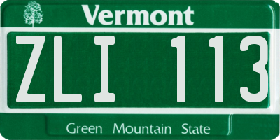 VT license plate ZLI113