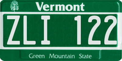 VT license plate ZLI122