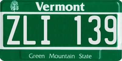 VT license plate ZLI139