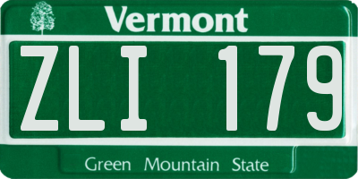 VT license plate ZLI179