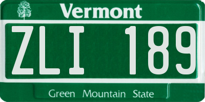 VT license plate ZLI189