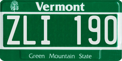 VT license plate ZLI190