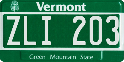 VT license plate ZLI203