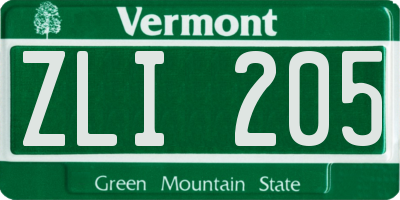 VT license plate ZLI205
